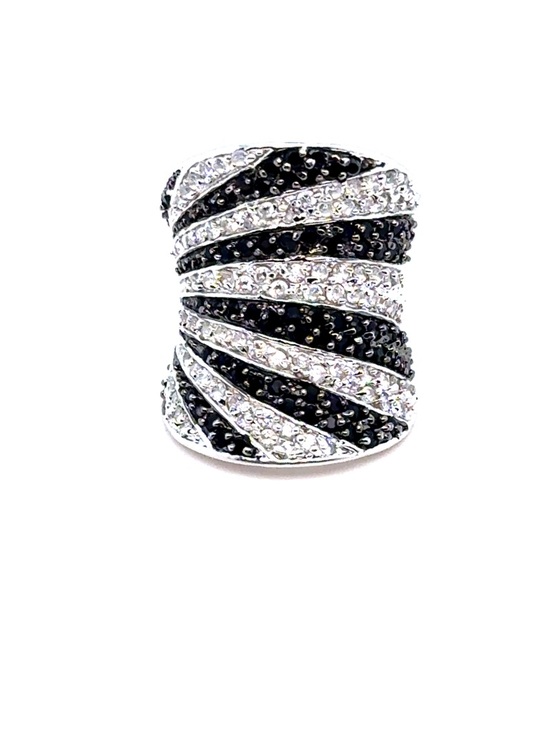 Jewelry - Silver 925 Black & White Spiral Pave Statement Ring